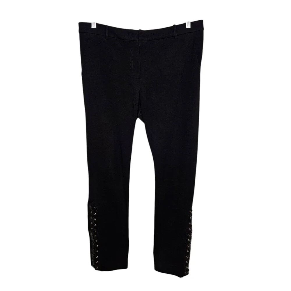 EMILIO PUCCI Black Ponte Knit Pants Women 14 Lambskin Laceup Side Panels Stretch